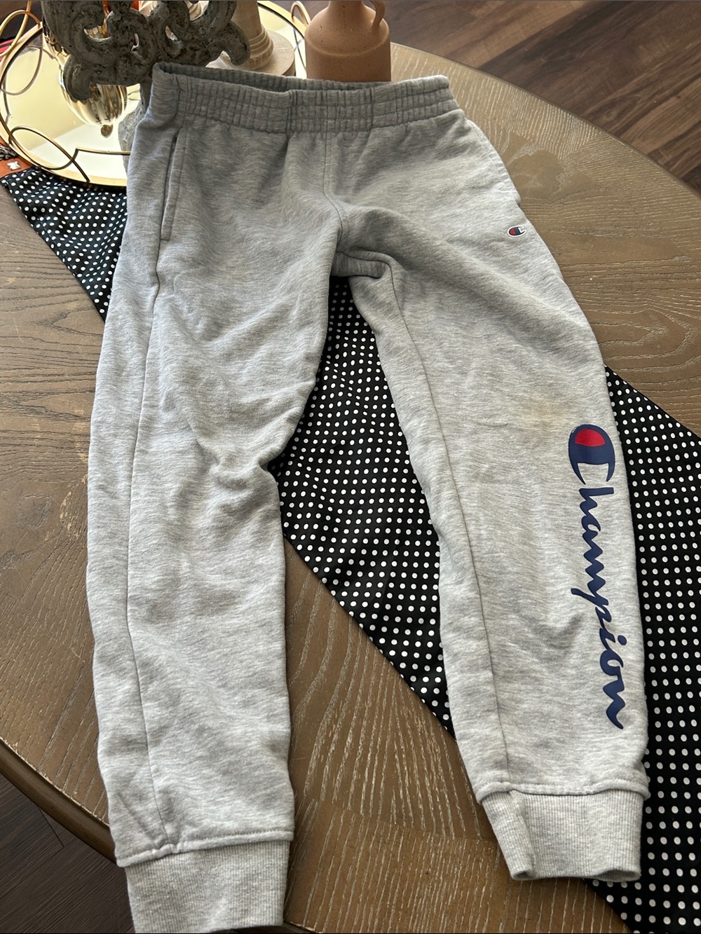Boys Champion Kids Light Gray Logo Joggers Athletic Sweatpants Medium